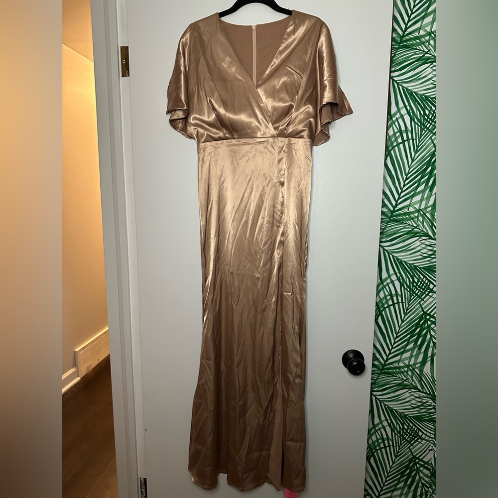 SHEIN Gold Satin Maxi Dress – NWT, Size M